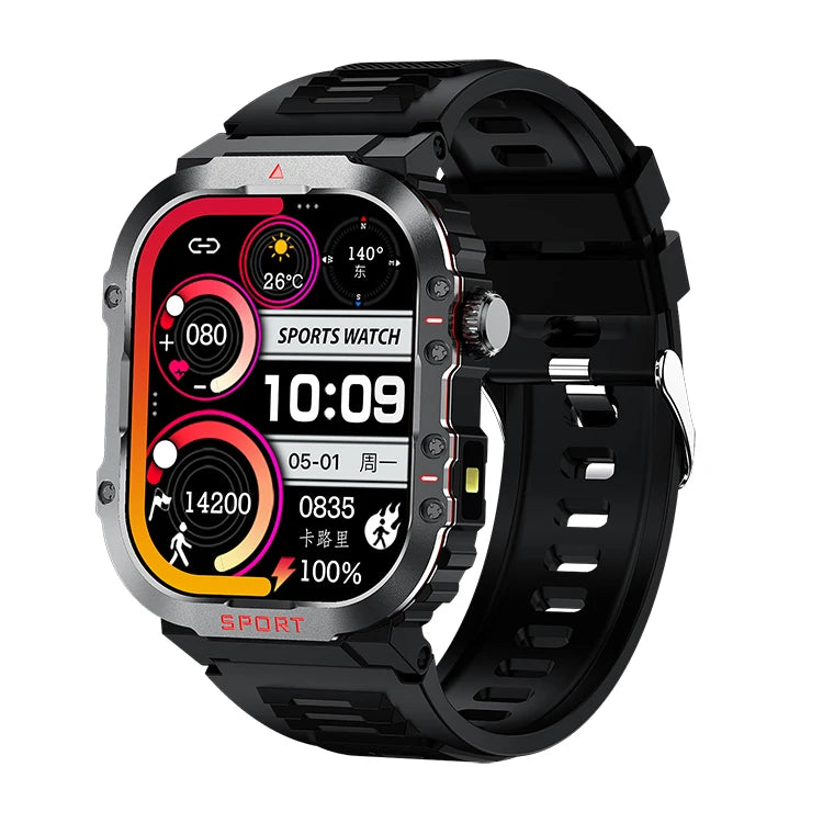 G45 Black Bracelet BT Calling NFC Compass Sport Smart Watch With LED Flashlight Outdoor 1ATM Waterproof Smartwatch for Men