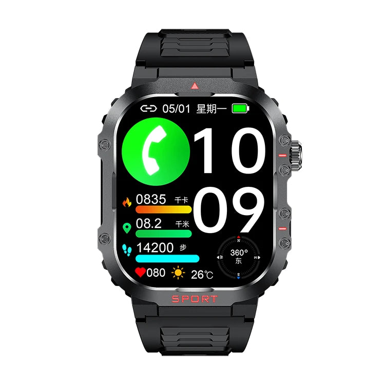 G45 Black Bracelet BT Calling NFC Compass Sport Smart Watch With LED Flashlight Outdoor 1ATM Waterproof Smartwatch for Men